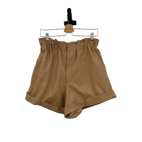 Abercrombie and Fitch Shorts Faux‎ Vegan Leather High Waist Camel Tan Size Large - Picture 2 of 12